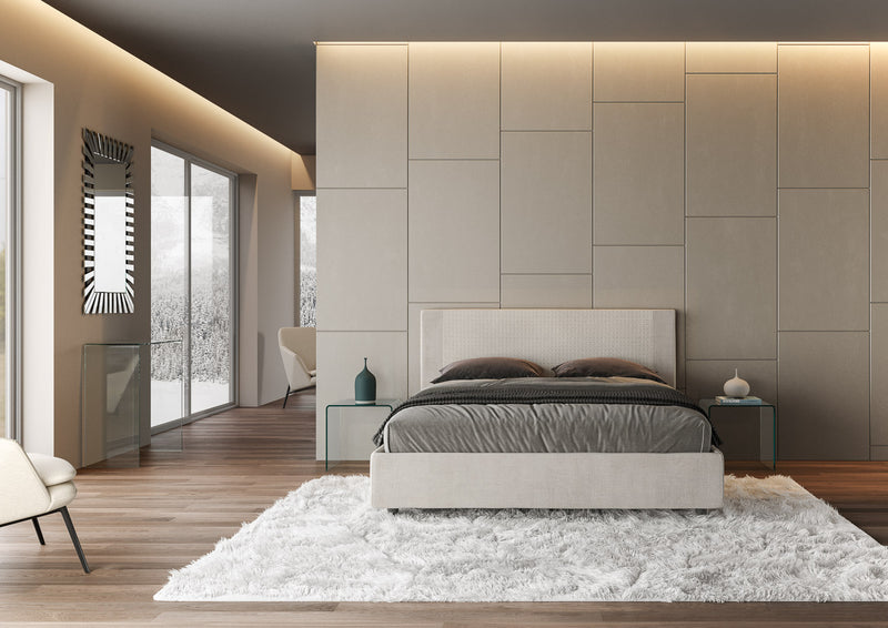 Letto Matrimoniale con Testata e Alzata Comoda Imbottito in Tessuto Labirinto Rosal Bianco Varie Misure