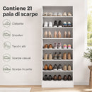 Scarpiera 60x30x160 cm con Ripiani Regolabili e 7 Scomparti per 21 Paia di Scarpe in Truciolare e MDF Bianco      