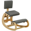 Sedia Ergonomica Inginocchiata 54x98x86 cm in Tessuto Effetto Lino e Legno Grigio      