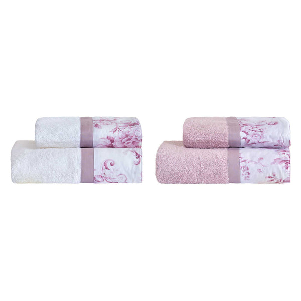 Set Spugna 4 Pezzi Asciugamani Viso + Ospite con Balza Garrini Samantha Rosa online