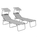 Set 2 Sdraio da Giardino 187x58x36 cm Pieghevoli con Tettuccio Regolabile in Tessuto Oxford e Metallo Grigio Chiaro      
