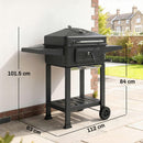 Barbecue a Carbone 112x63x101,5 cm Affumicatore Portatile con Ventilazione Termometro e Mensole Laterali in Acciaio Nero      