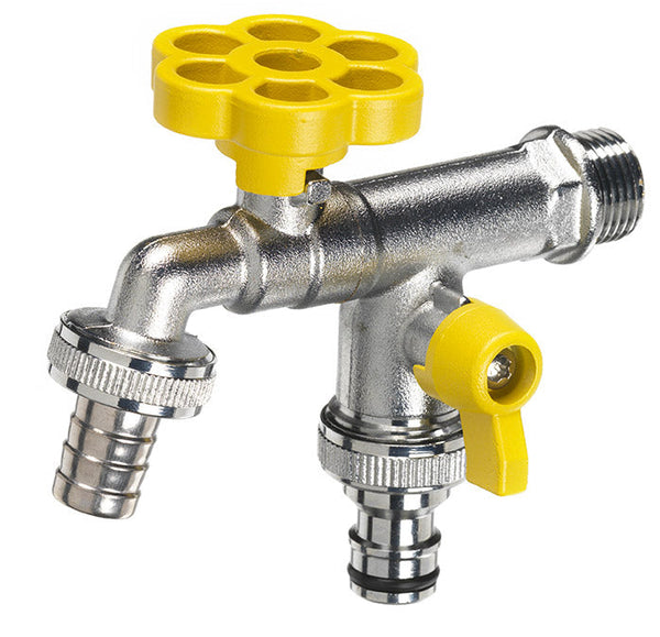 Rubinetto a Sfera Doppio per Fontana da Giardino con Fiore e Leva Colorate Belfer RUB/030 Giallo online