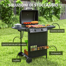 Barbecue a Gas con 3 Bruciatori Indipendenti 108x54x97 cm Coperchio con Termometro Nero   