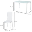 Set da Pranzo Tavolo con Piano in Vetro e 4 Sedie in Metallo e Similpelle  Bianco