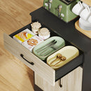 Mobile Alto Cucina Credenza Moderna 60x40x180 cm con Mensola e Foro Passacavi Rivestimento in Melamina Nero e Color Legno