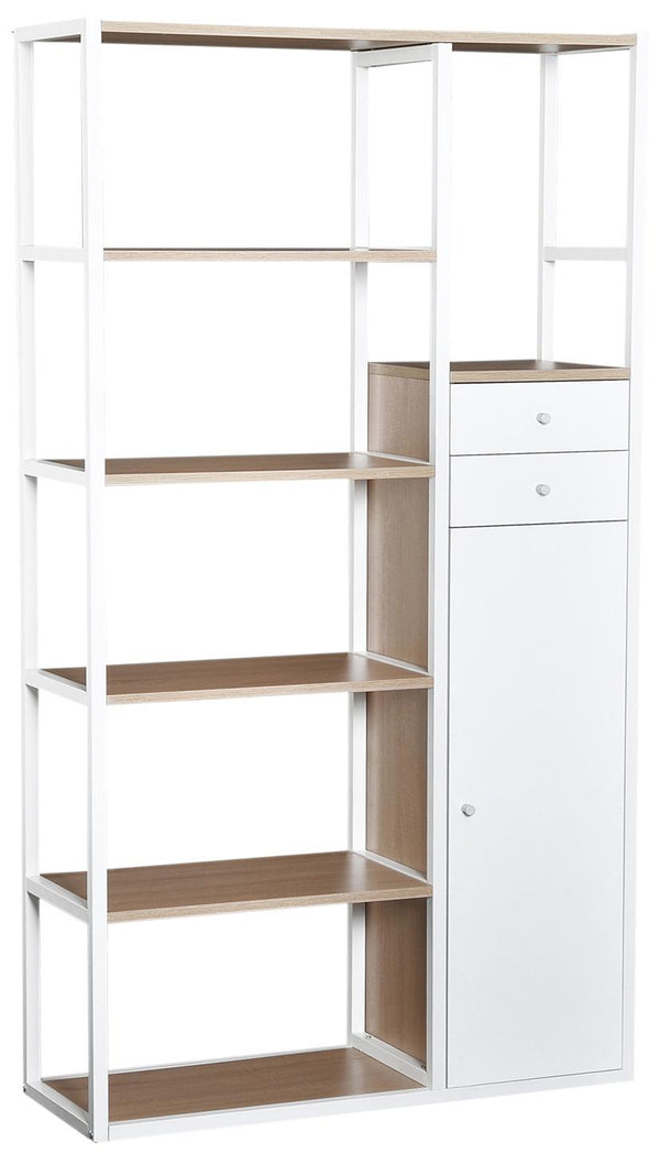 Libreria 6 Ripiani con 2 Cassetti e Armadietto in Acciaio e Legno Bianco e Rovere 100x35x180 cm online