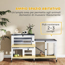 Conigliera a 2 Livelli 147x45x89,5 cm con Rampa e 3 Vassoi  in Legno di Abete e Acciaio Grigio e Bianco  
