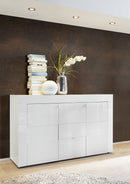 Credenza Mobile da Salotto 2 Porte 3 Cassetti 138x42x84cm TFT  Build Bianco Lucido