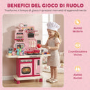 Cucina Giocattolo per Bambini 3-6 Anni 67x25x87 cm con Luci Suoni Fornello Lavello Rubinetto e Cappa in Plastica Rosa      