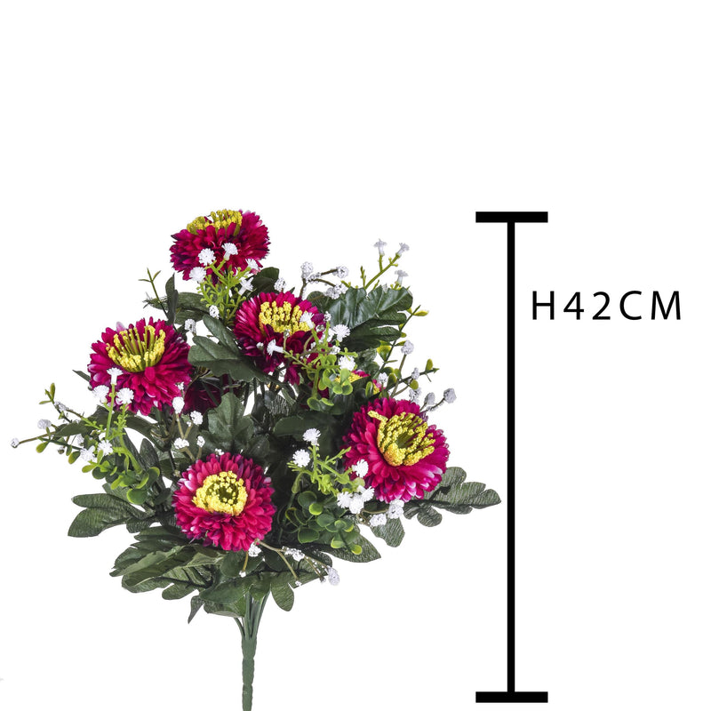 Set 4 Bouquet Artificiali di Aster Pon Pon Altezza 42 cm Marrone/Ciliegia/Bordeaux