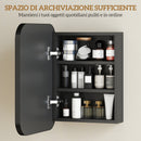 Specchio Contenitore 40,2x10,2x50,9 cm Armadietto con 2 Ripiani Regolabili in Legno e Vetro Nero      