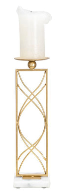 Portacandele Exy 10x10x35 cm in Ferro e Marmo Oro e Bianco