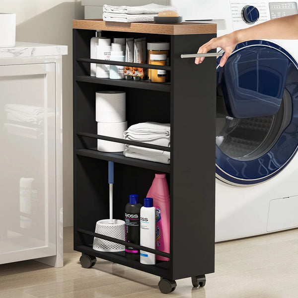 Carrello Portaoggetti Salvaspazio 50x16x80 cm per Cucina Bagno con Ruote Nero acquista