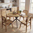 Tavolo da Pranzo Rotondo Stile Industriale Ø100x75 cm con Piano in Truciolare e Gambe a Croce in Acciaio Quercia      