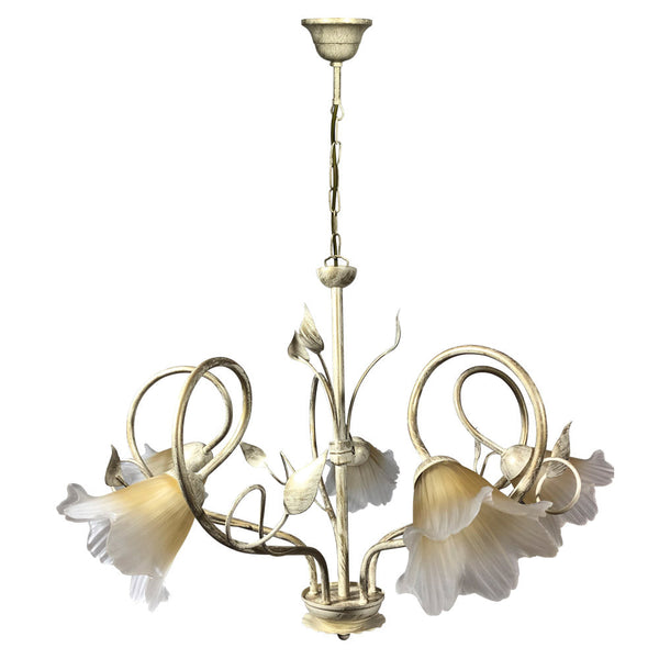 prezzo Lampadario 5xE14 Montatura Avorio Oro Vetro Satinato Sfumato Ambra E-Energy Melania