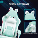 Sedia da Gaming Ergonomica con Orecchie da Gatto Poggiapiedi Retrattile e Schienale Reclinabile 135° Bianco e Azzurro     