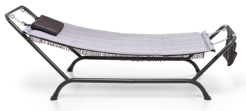 Lettino Amaca a Dondolo 230x98x82 cm con Supporto in Ferro Telo in Poliestere Bali Grigio Chiaro