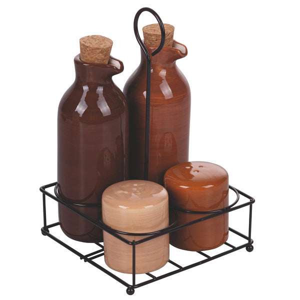 prezzo Menage 5 Pezzi in Ceramica con Stand in Metallo VdE Tivoli 1996 Baita Chocolate