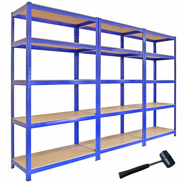prezzo Set 3 Scaffali 5 Ripiani ad Incastro 90x45x180 Piani in MDF Struttura in Acciaio Blu