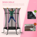 Trampolino Tappeto Elastico per Bambini con Ingresso a Cerniera e Pali Imbottiti Ø163.5x190 cm in Acciaio, PP e EPE Rosa 