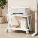 Supporto Stampante 44x28x32 cm con 2 Ripiani e Ruote in Truciolato Bianco      
