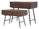 Console Travel Coppia con Contenitore 90x40x78,5-80x35x53,5 cm Legno e Ferro e PU Marrone