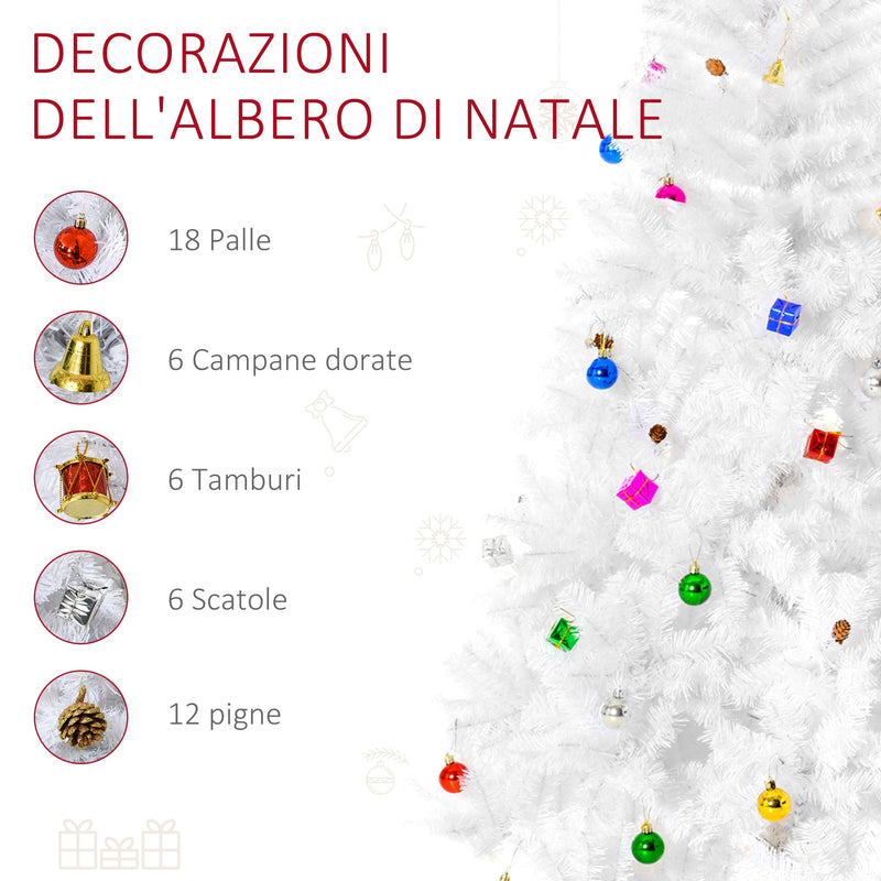 Albero di Natale Artificiale 180 cm 930 Rami Addobbato Bianco 
