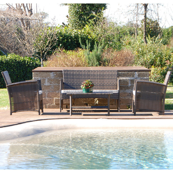 online Set Salottino Polyrattan Color Caffe' Divano Poltrone Tavolino per Arredo Giardino Terrazzo