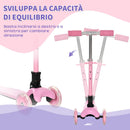 Monopattino Pieghevole 3 Ruote per Bambini 54,7x32,5x59-69 cm in Metallo e Alluminio Rosa