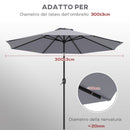 Telo per Ombrellone da Ø295 cm 8 Stecche Palo Centrale o Laterale Resistente all'Acqua Grigio  