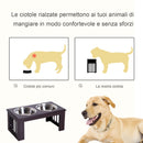 Ciotola Rialzata per Cani in Legno e Acciaio  Marrone