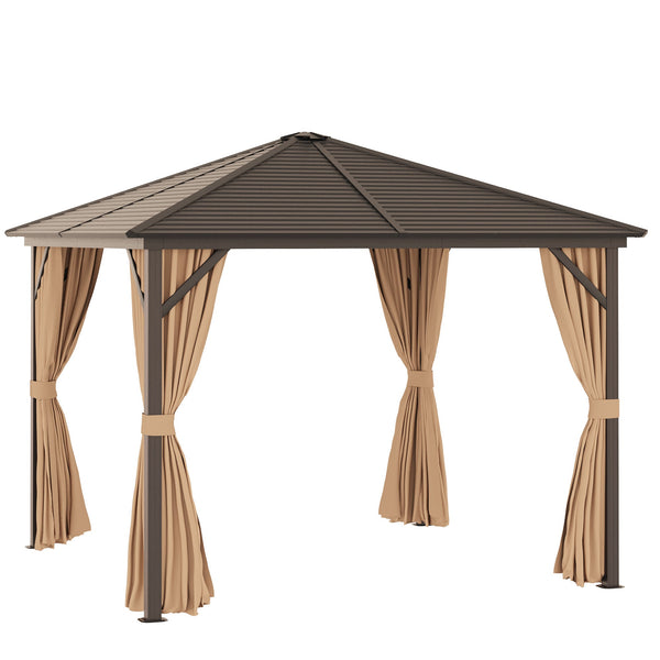 sconto Gazebo da Giardino con Zanzariera Tende Laterali e Tetto Rigido 2,98x2,98m in Alluminio Marrone
