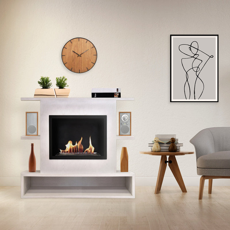 Camino a Bioetanolo da Pavimento 110x98x40 cm Queen Bianco Graffiato