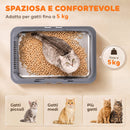 Lettiera Gatto Chiusa 3 in 1 Grande 49 L 58x37,5x39 cm con Coperchio Paletta Pedana e 2 Contenitori in Acciaio Inox Grigio      
