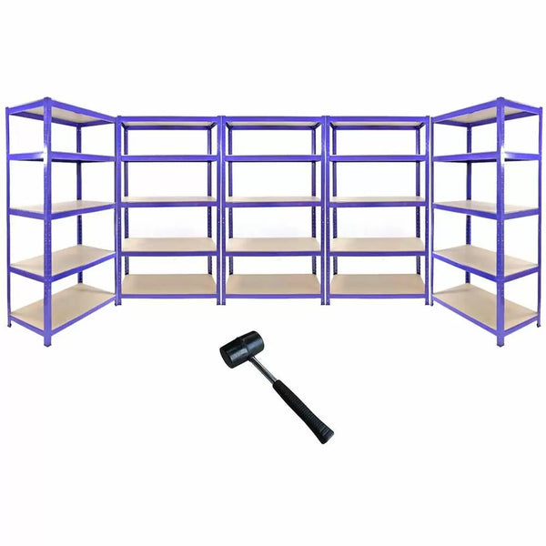 acquista Set 5 Scaffali 5 Ripiani ad Incastro 90x45x180 Piani in MDF Struttura in Acciaio Blu