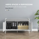 Panca Scarpiera 2 Armadietti con Cuscino 84x35x50 cm in Tessuto Effetto Lino e Legno Bianco 