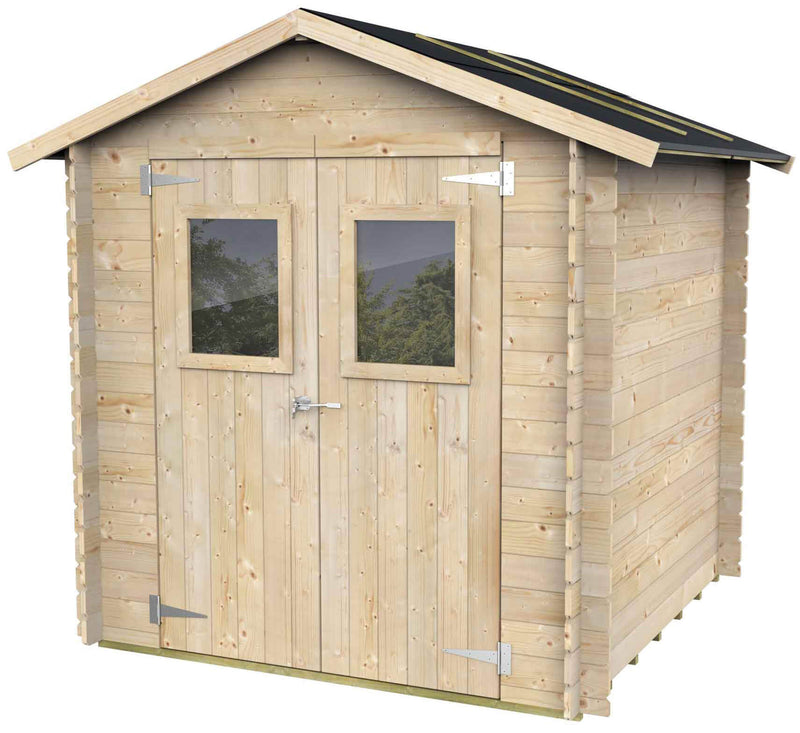 Casetta Box da Giardino per Attrezzi 198x198 cm con Porta Doppia Finestrata in Legno Naturale