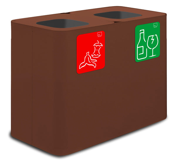 online Pattumiera Sistema di Raccolta Rifiuti 77x38xh50 cm In Acciaio Verniciato 2 Scomparti Marrone