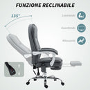 Sedia da Ufficio Massaggiante e Riscaldata Reclinabile con Poggiapiedi in Tessuto Effetto Lino Grigio      