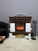 Camino Elettrico da Pavimento 95,8x109,6x28 cm Effetto Fiamma 1100W Leon & Dionis Bianco/noce scuro