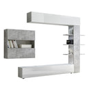 Parete Attrezzata Mobili Soggiorno Mobile TV Libreria 2 Pensili TFT Akira 1 Bianco e Cemento