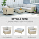 Set Salotto da Giardino Divano Angolare 1 Poltrona e Tavolino Beige