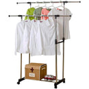 Stender Doppio Porta Abiti Appendiabiti Estensibile 31x37x111 cm in Acciaio con Ruote Girevoli