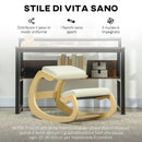 Sedia Inginocchiatoio con Movimento a Dondolo  55x85x55 cm in Tessuto Effetto Lino e Legno di Betulla Crema 