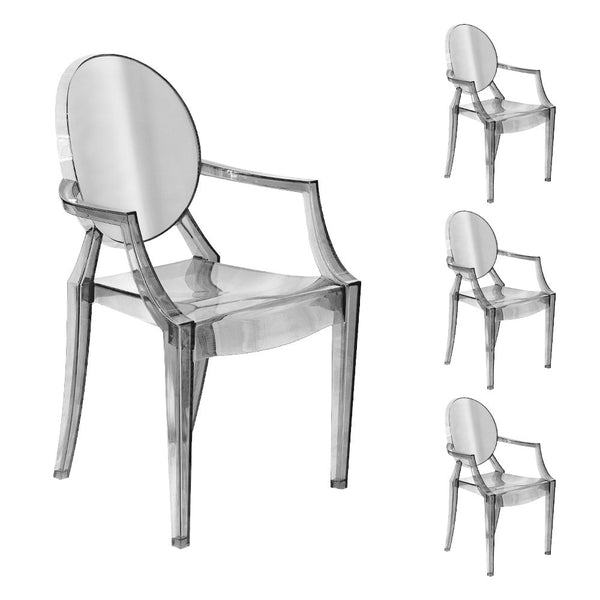prezzo Set 4 Sedie con Braccioli 54x48,5x92 cm in Policarbonato da Interno Elizabet Trasparente