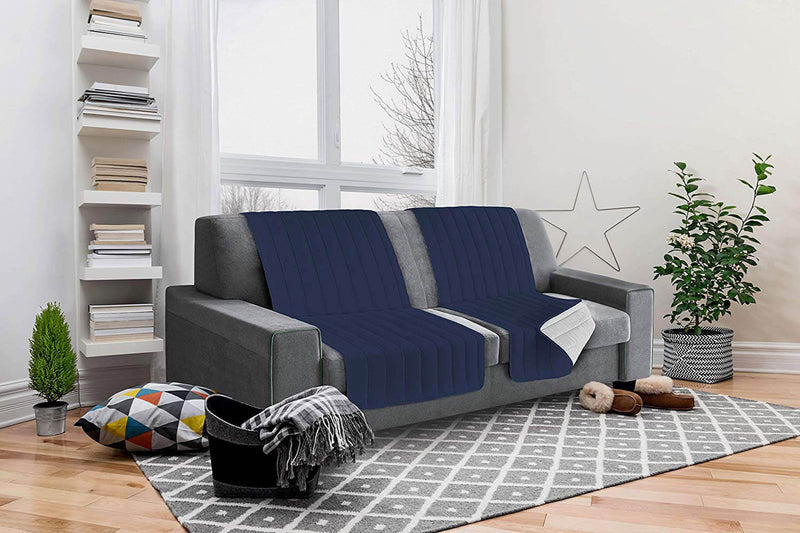 Copridivano a Fascia Doubleface Trapuntato 60x190cm Blu Scuro/Grigio Chiaro