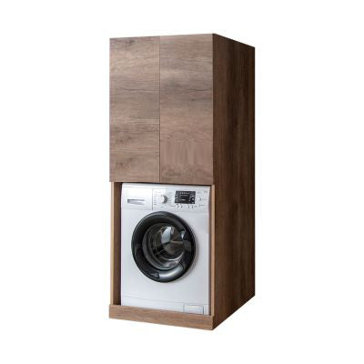 Mobile Lavanderia a Colonna per Lavatrice o Asciugatrice con 2 Ante Installabili Sopra o Sotto 70x70x174A cm in Nobilitato Unika Olmo Bianco