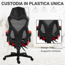Sedia da Gaming Ergonomica e Reclinabile 58x63x112-122 cm in Tessuto a Rete Nero e Rosso 