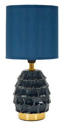 Lampada da Comodino Pigny Blu Ø15x30,5 cm in Ceramica e Ferro e Tessuto Blu      